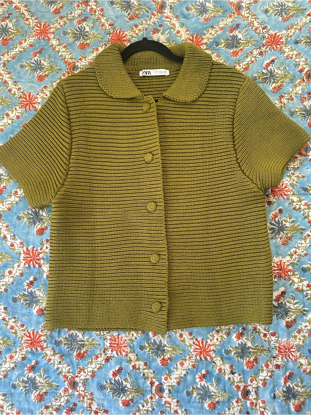 Zara Olive Knit Short Sleeve Cardigan - Chartreuse